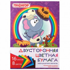 Бумага цветная А4 ПИФАГОР Праздник 2-сторонняя газетная 16л 8цв/60