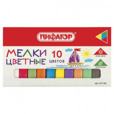 Мел цветной ПИФАГОР квадратный 10цв картонная упаковка/52