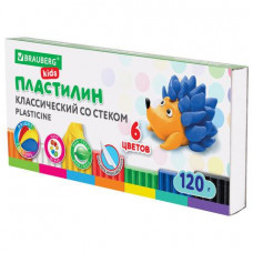 Пластилин классич  6цв BRAUBERG KIDS 120г стек внутри/32